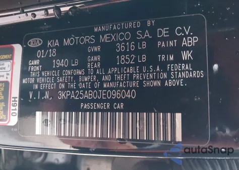 2018 Kia Rio Lx z USA, uszkodzony, nr VIN 3KPA25AB0JE096040